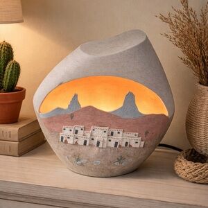 Signed Christy Southwestern Desert Scene Sculpture potters Lamp